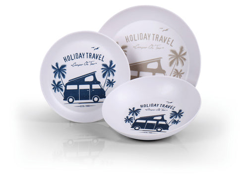 Service de vaisselle mélamine HOLIDAY TRAVEL – Set 6 pièces pour 2 personnes