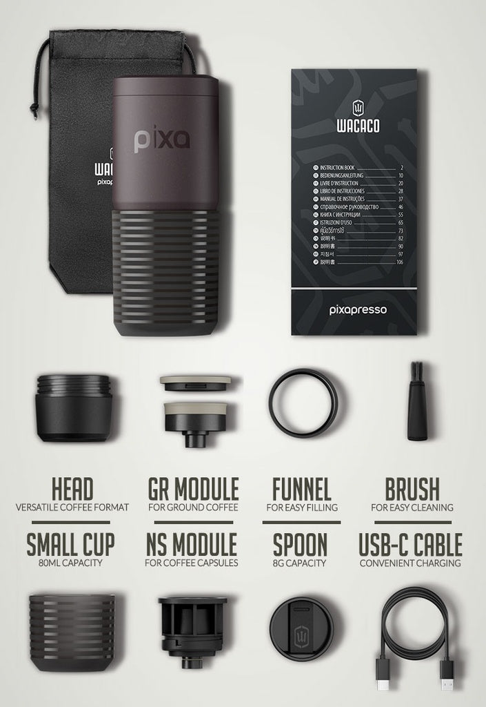 ☕ Machine à café portable électrique Pixapresso – Espresso nomade autonome USB-C (20 bars)