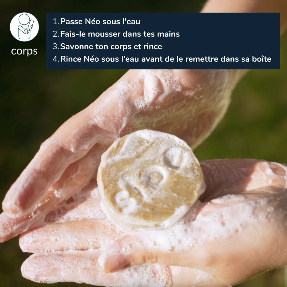 Savon solide multi-usages 5-en-1 – Néo | Corps, cheveux, dents, linge & vaisselle